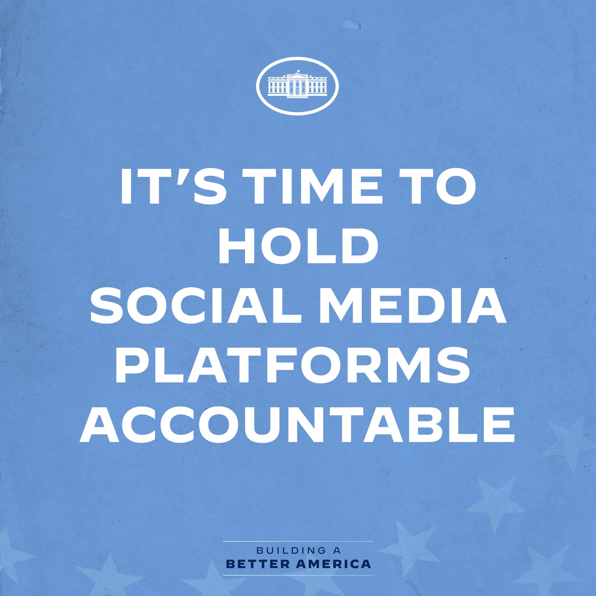 Plakat mit fetter schwarzer Schrift auf weißem Hintergrund, das 'Es ist an der Zeit, Social-Media-Plattformen zur Rechenschaft zu ziehen' lautet, eingerahmt von einem dünnen schwarzen Rand.