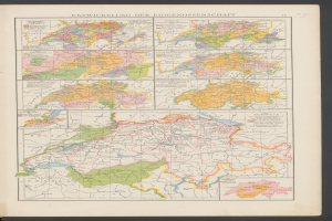 Ein Buch mit einer detaillierten Karte von Deutschland, das verschiedene Regionen zeigt und Texten mit zusätzlichen Informationen.