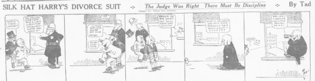 Ein Cartoon von einem Mann in einem schwarzen Anzug und einer Frau in einem Kleid mit einem schwarzen Schal, beide mit ernsten Gesichtern, die etwas Wichtiges besprechen, mit dem Text "Scheidungsklage" auf dem Bild.