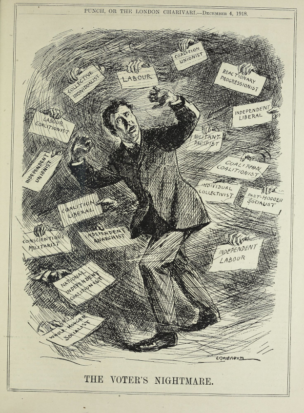 Ein Mann im Anzug und Krawatte hält ein Schild mit der Aufschrift 'Der Wähler-Albtraum' und blickt entschlossen, strahlend und selbstbewusst.