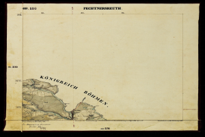 Ein altes Stadtplan von Königreich, Deutschland, auf einem schwarzen Hintergrund, der Straßen, Gebäude und andere Stadtmerkmale zeigt.