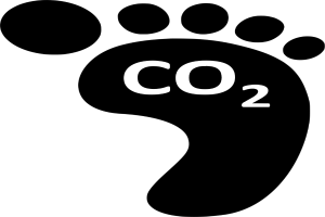 Ein schwarzer Fußabdruck mit der Aufschrift "CO2" auf einem weißen Hintergrund.