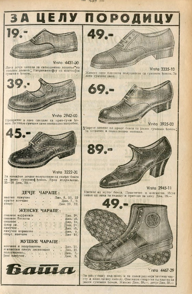 Eine Sammlung von Schuhen in verschiedenen Farben und Stilen ordentlich auf einem alten Buch mit sichtbarem Text und Zahlen angeordnet.