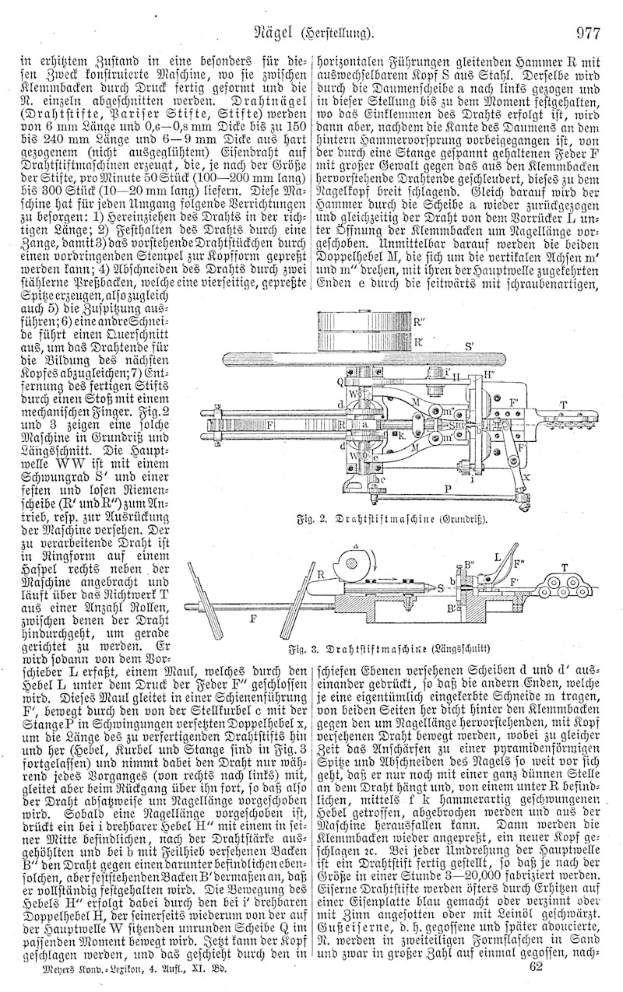 Eine Seite aus einem Buch mit einer Zeichnung einer Maschine, die mit "Deutsches Patent 977,977" beschriftet ist, umgeben von mehreren Bildern der Maschine.