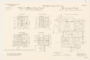 Ein detaillierter Grundrissplan des ehemaligen Bundeskanzleramts, der den Aufbau des Gebäudes mit verschiedenen Räumen und Textanmerkungen zeigt.
