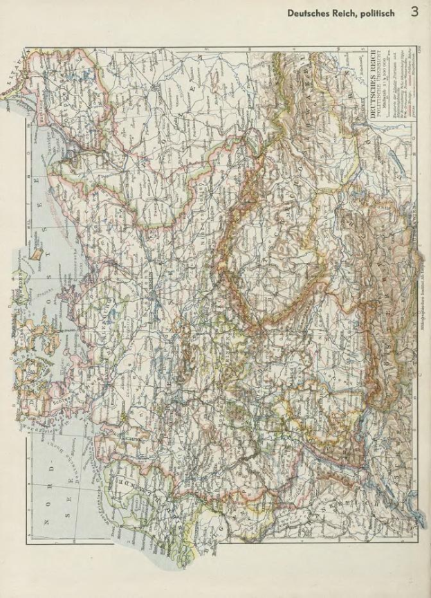Alte Karte von Deutschland aus dem 19. Jahrhundert, die politische Grenzen zeigt, auf altem Papier gedruckt mit Text oben und unten.