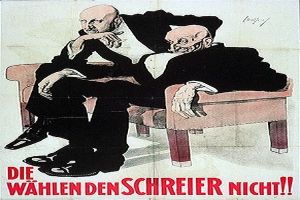 Deutsches Propagandaplakat für die Nationalsozialistische Deutsche Arbeiterpartei mit zwei Männern auf einem Sofa und Text.