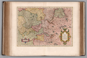 Ein aufgeschlagenes Buch mit einer detaillierten Karte von Deutschland und seinen verschiedenen Regionen sowie begleitendem Text.