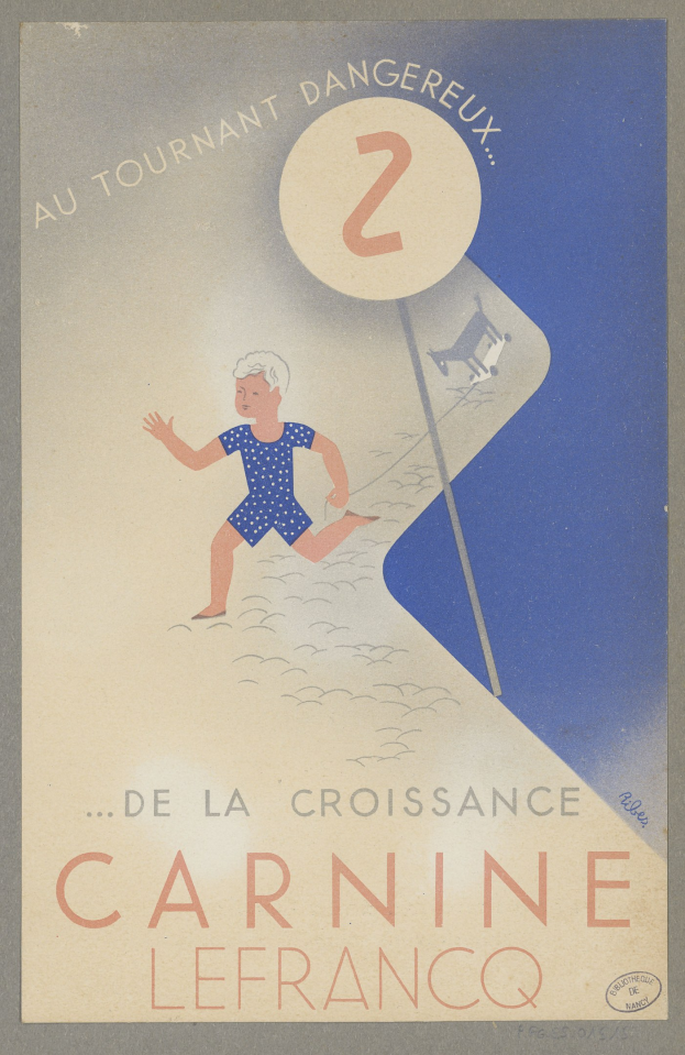 Ein Karnevalplakat in Frankreich mit einer Person in einem leuchtend gelben Kleid, die lächelt, und einer fetten schwarzen Schrift, die "Karneval" darum herum lautet.