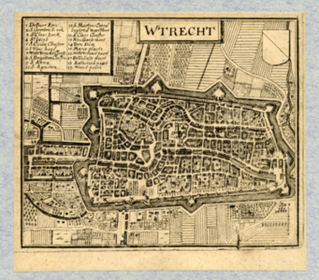 Ein altes Stadtplan von Württemberg, Deutschland, mit einem blauen Hintergrund, der detaillierte Straßen, Gebäude und Sehenswürdigkeiten zeigt.