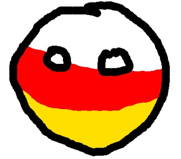 Ein Smiley mit roten, gelben und weißen Abschnitten auf einem weißen Hintergrund.