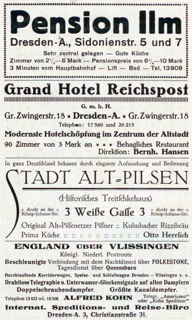 Schwarz-weiß-Anzeige für das Renten-Inn in Dresden, Deutschland.
