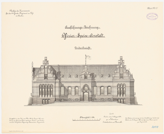 Eine Zeichnung des Reichstagsgebäudes, des Hauptsaals des Deutschen Parlaments in Berlin, mit einer Flagge oben und begleitendem Text.