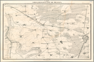 Eine alte Karte der Stadt Hessen, Deutschland, gerahmt in einem Fotorahmen mit Text oben und unten auf dem Papier.