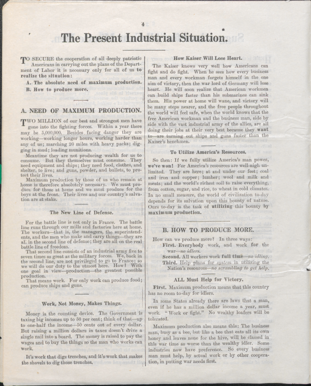 Ein offenes Buch mit dem Titel "Die gegenwärtige Industrielle Lage" auf schwarzem Hintergrund.