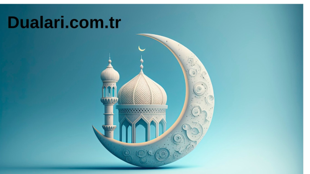 Animierter Halbmond mit einer Moscheen-Silhouette im Hintergrund und dem Text "Ramadan Kareem" darauf.